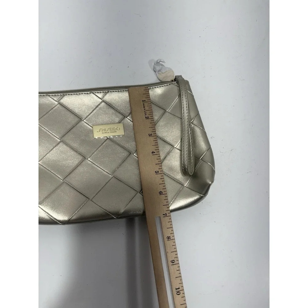 SHISEIDO Makeup Bag gold faux leather Cosmetic Toiletry Pouch - New